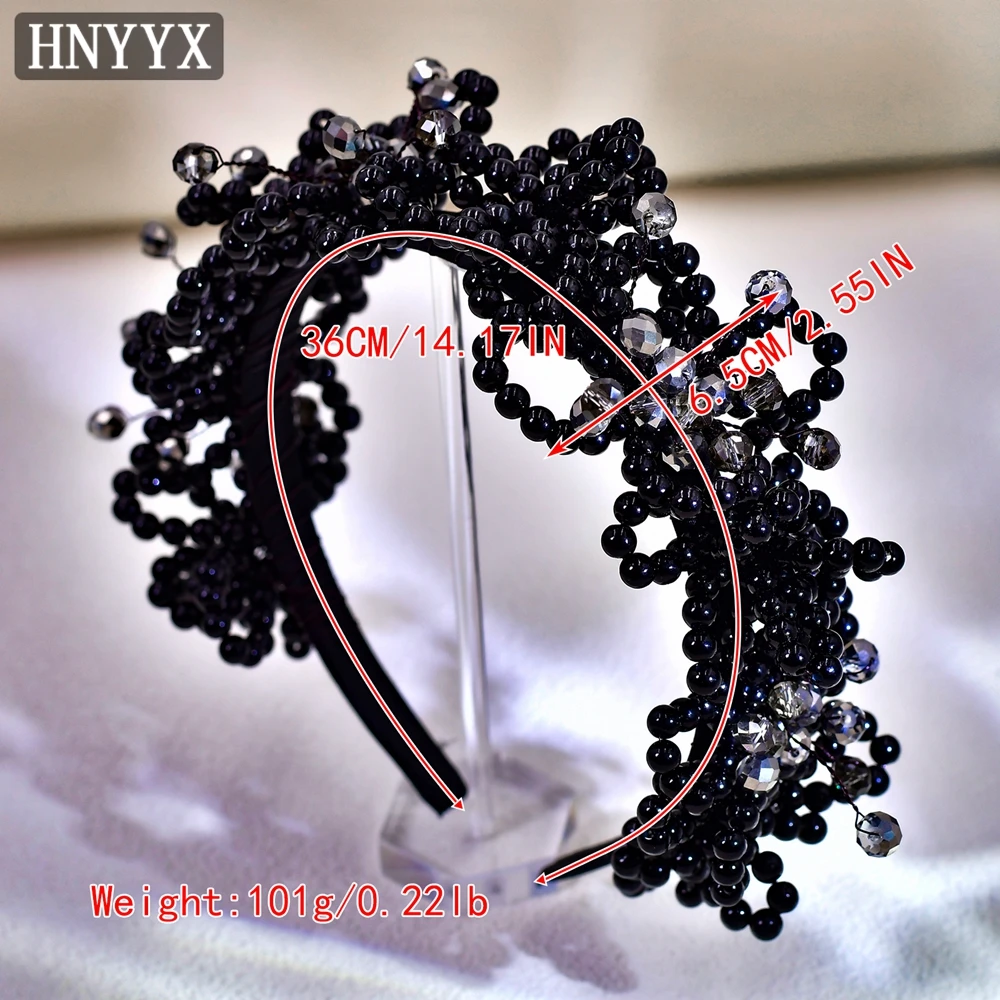 HNYYX High Quality Black Crystal Beaded Headband Woman Banquet Pearls Hair Hoops Fashion Jewelry  Hair Jewelry A15