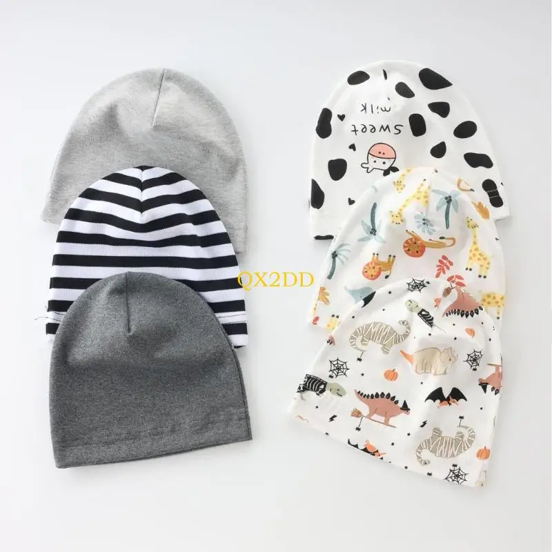 

QX2D 2Pcs/set Baby Hat Newborns Headwear Hospital Hat Solid/Printed Pattern with Matching Anti-scratch Gloves for Daily
