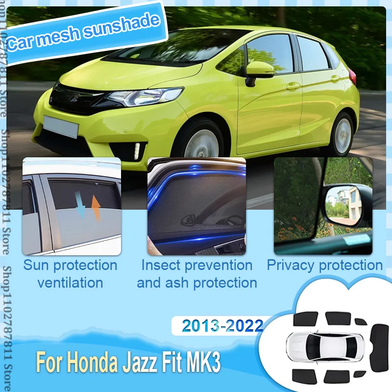 

For Honda Jazz 2013-2022 Fit MK3 Car Mesh Shades Window Sunshades Sunscreen Auto Accessories Sun Visor Privacy Curtain Mosquito