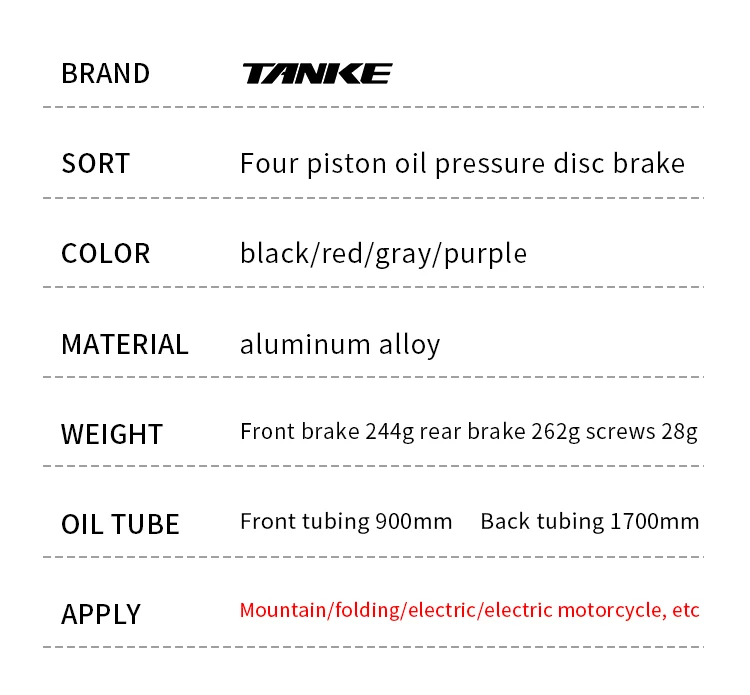 TANKE MTB 4-Kolben Hydraulische Scheibenbremse 900/1700mm, 4-Kolben-Bremsbeläge aus Harz, Öldruck AM DH Straßen-MTB Ultraleichte Scheibenbremse – Detail 2