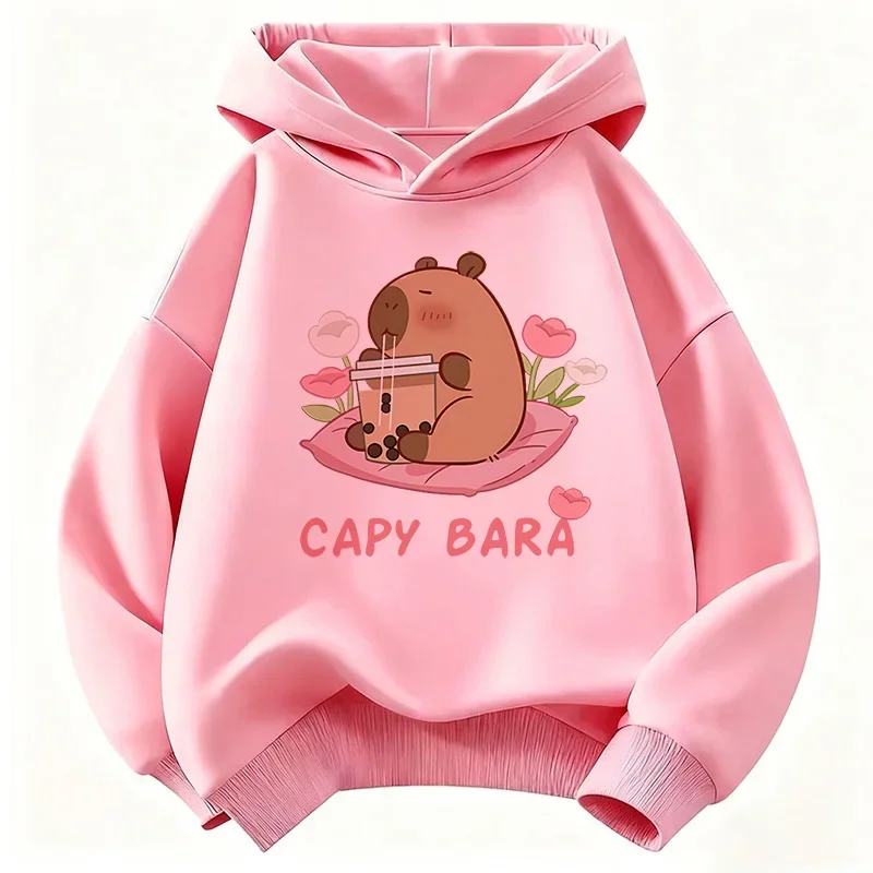 2026 Lässige Kapuzenpullover für Jungen und Mädchen – Niedlicher Capybara-Druck mit Saftgetränk – Warmer, schulgeeigneter Pullover für Frühling und Herbst – Detail 5