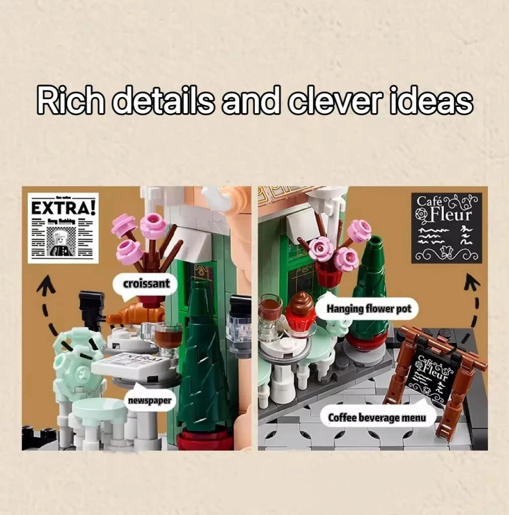 2025 1101 قطعة منتج جديد سلسلة عرض شارع المدينة مقهى فرنسي للأطفال ألعاب تجميع تعليمية هدايا للأولاد والبنات #5