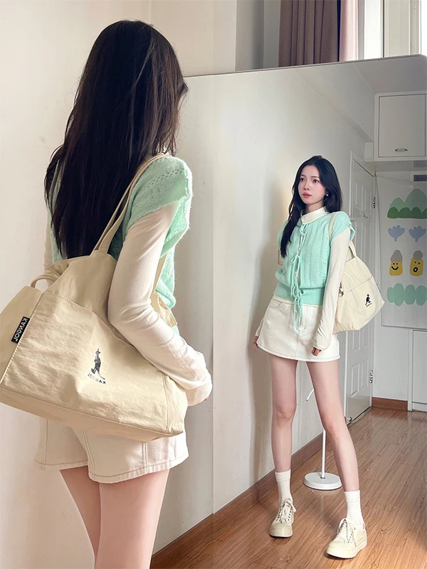 Sweet Versatile Knitted  Knot Vest Top And Bottom Set Slimming Waist Design Spring Summer New Style Two-Sided Wear