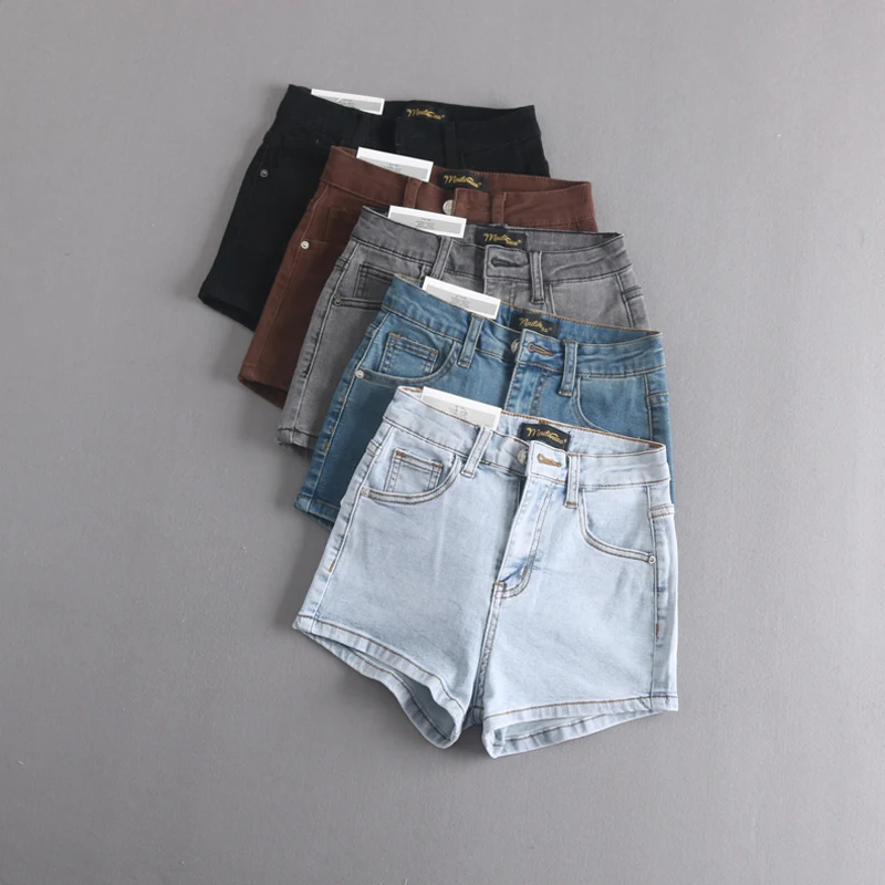 

Summer New High Waist Elastic Slimming Hot Pants One Button Denim orts Peach Butt Sexy Women's Clothing Straight Leg Jeans