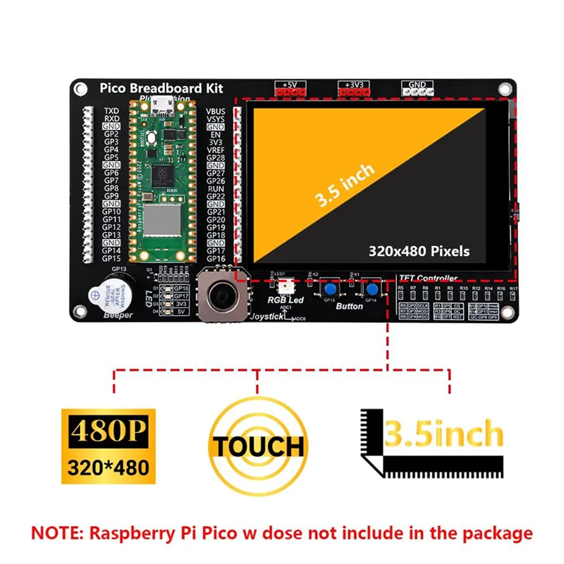 Per modulo di espansione Raspberry Pi Pico/Pico W GPIO con Touch Screen da 3.5 pollici, luce RGB, cicalino