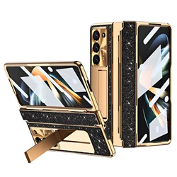 For Samsung Galaxy Z Fold 7 6 5 4 3 5G Sparkle Magnetic Plating Hinge Phone Case Screen Protect Film Wireless Charge Shock Cover