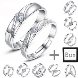 Sterling Silver Plated Platinum Color Couple Rings for Lovers Men and Women Fashion Jewelry for Gift