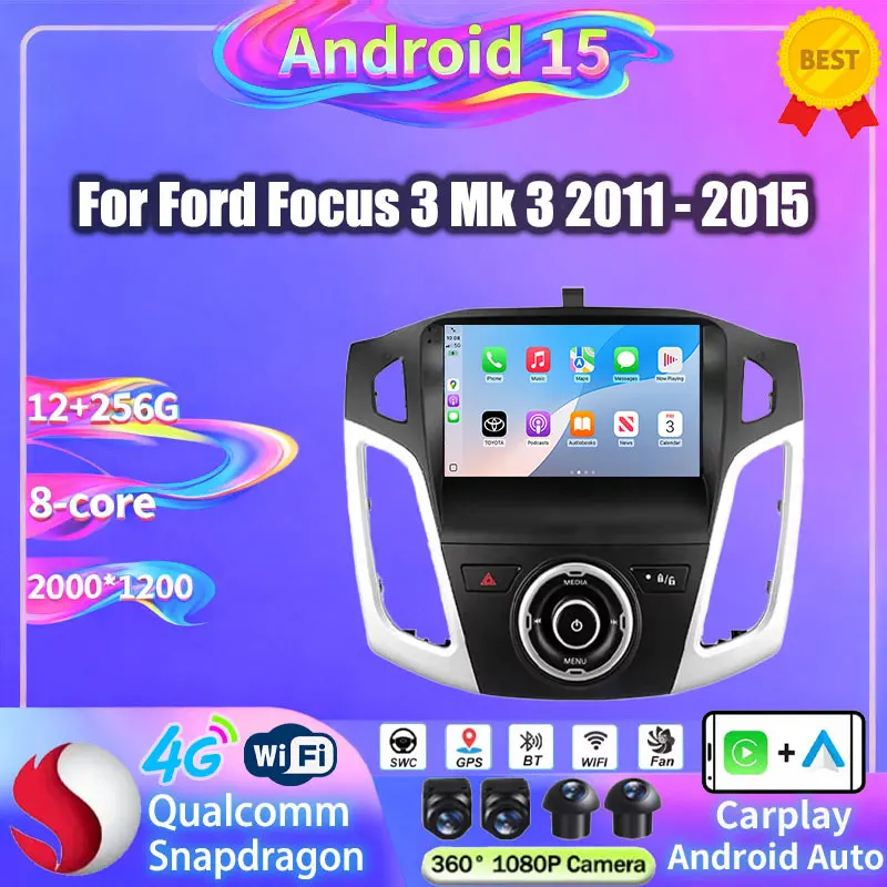 Radio para Auto Android 15 para Ford Focus 3 2011 2012 2013 2014 2015 2016 - 2019, Estéreo, Navegación, 2DIN, DVD, Carplay, Multimedia