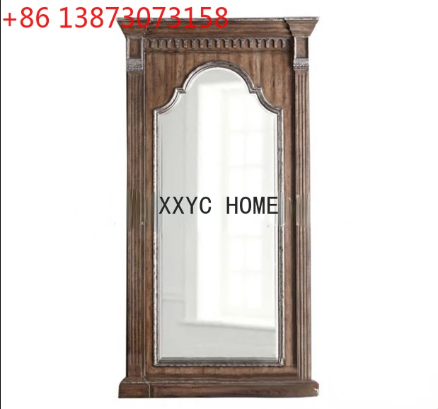 

American Solid Wood Barber Shop Dressing Mirror Carved Wood Oak Full Body Floor Mirror