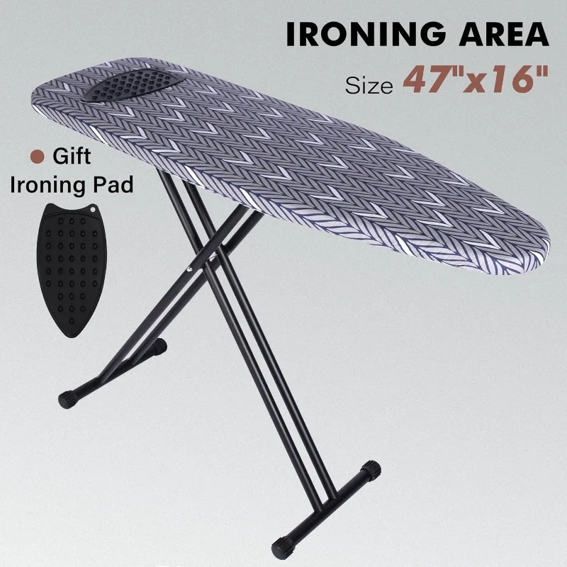 Ironing Board Full Size, Metal Construction with Extra Thick Heavy Duty Padded Cover, Stable Structure, Anti-Skid Feet