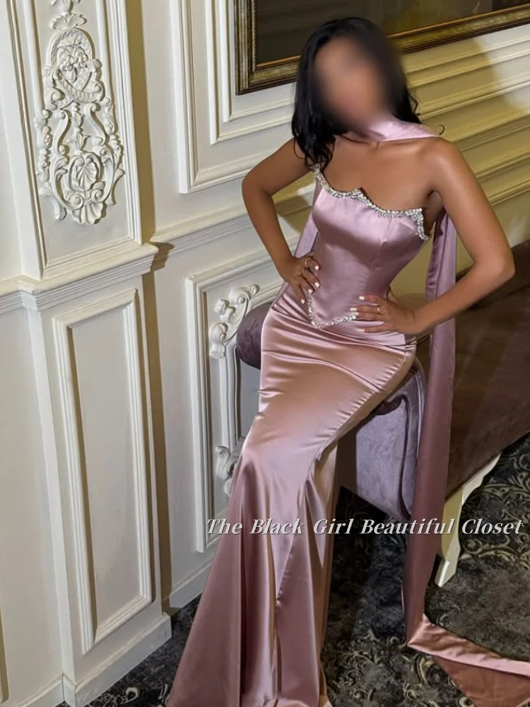 

Сверкающее великолепное атласное вечернее платье по индивидуальному заказу, розовое, фиолетовое, со стразами, с коротким подолом, с завязкой на талии, рыбий хвост