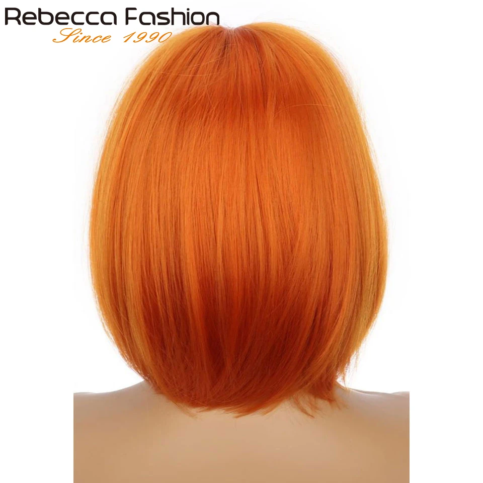 Ginger Orange Blonde Short Cut Straight Bob Wigs With Bangs Human Hair Brazilian Straight Human Hair Wigs Machine Made Easy Wear