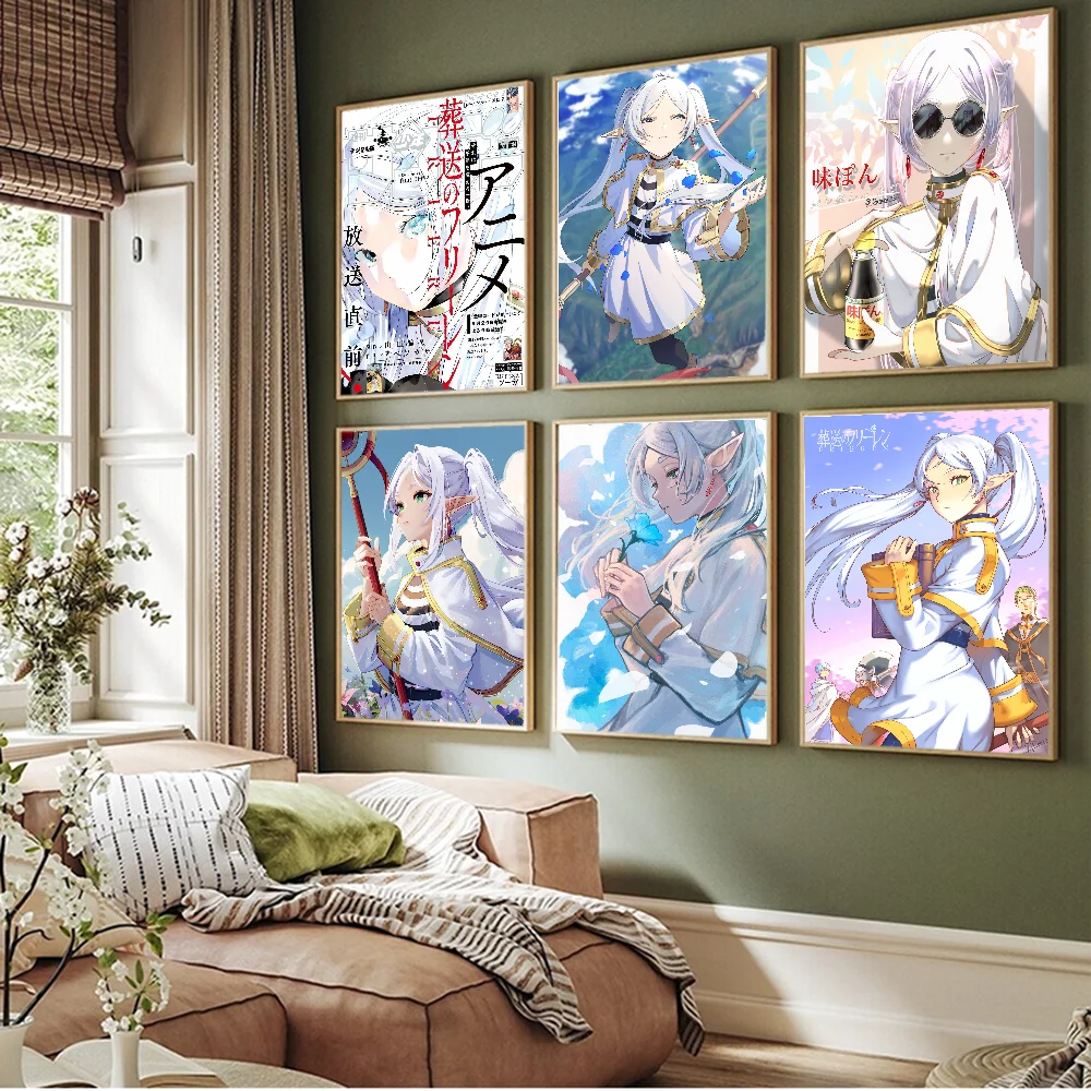 Frieren Anime Girl Poster Anime Posters Sticky Waterproof Paper Sticker Coffee House Bar Kawaii Room Decor