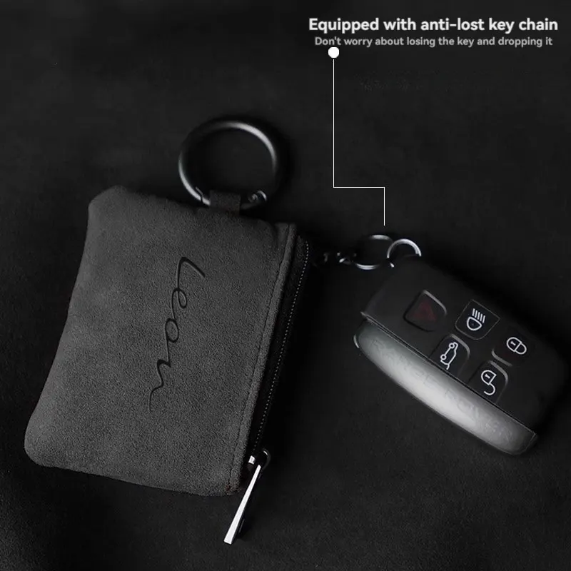 

Suede Leather Car Key Case Full Cover Protection Shell Bag Exclusive Keychain key case For Seat leon Car Accessories