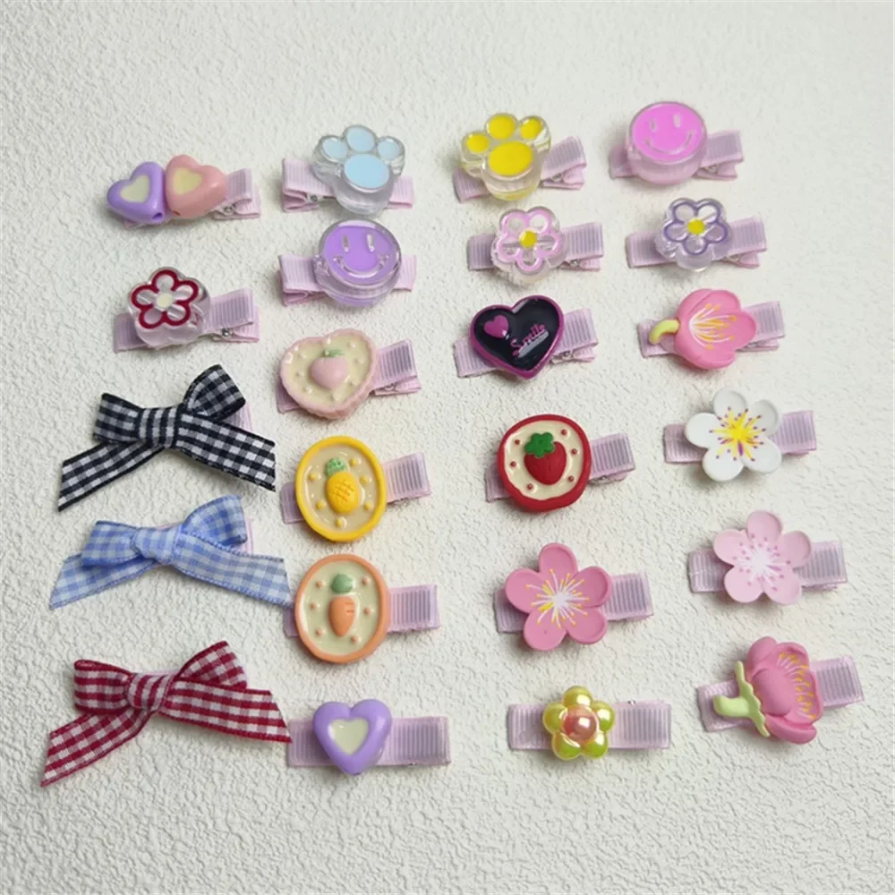 Cute Alloy Wrapped Cloth Hair Clip Dog Grooming Hairpin Various Styles of Small Flower Bow Smiling Faces Accessories for Cat Dog