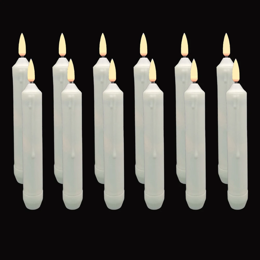 12pcs LED Flameless Tapered Candle Lights, Simulation 3D Wick Wedding Arrangement Proposal Props Battery Operated Home Decoratio