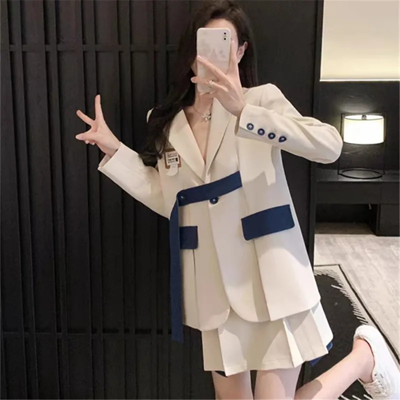 Single Breasted Blazers for Women, Elegant Blazers, Female Tops, Loose and Casual, Long Beige Coat, Spring and Autumn Clothing,