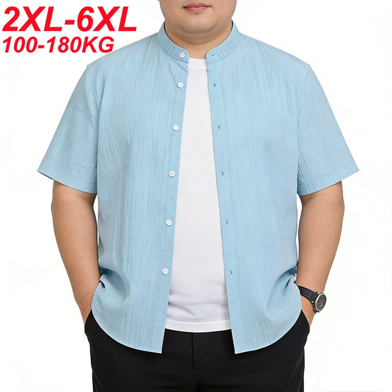 Men's Plus Size 6xl Short Sleeve Shirts Summer Loose Oversized Lightweight Casual Trendy Shirts For 180kg Big & Tall Guys