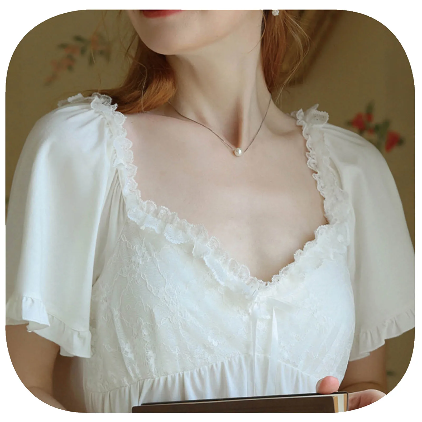 White Cotton Victorian Night Dress Women Short Sleeve Sweet Lace Ruffle Vintage Nightgowns Princess Sleepwear Nightwea