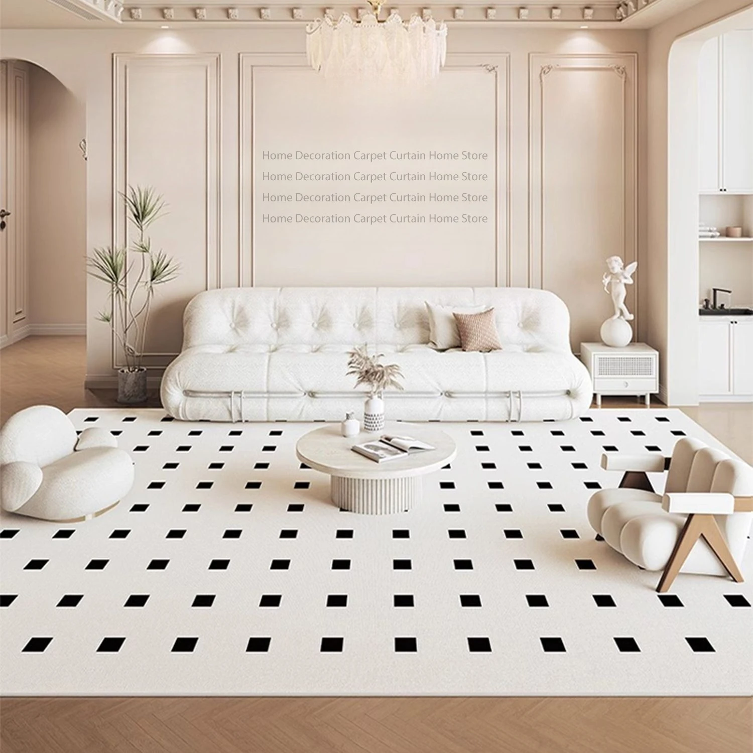 Minimalism Beige Black Dot Carpet Living Room Coffee Table Large Area Rugs Non-slip Washable Bedroom Lounge Entryway Floor Mats