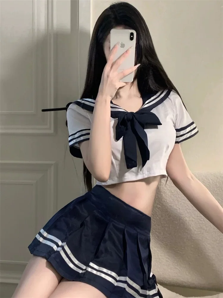 

Cosplay Lingerie School Student Uniform Role Play Costume Women Cute Mini Skirt Tight Blouse Set Porn College Girl Cos Anime