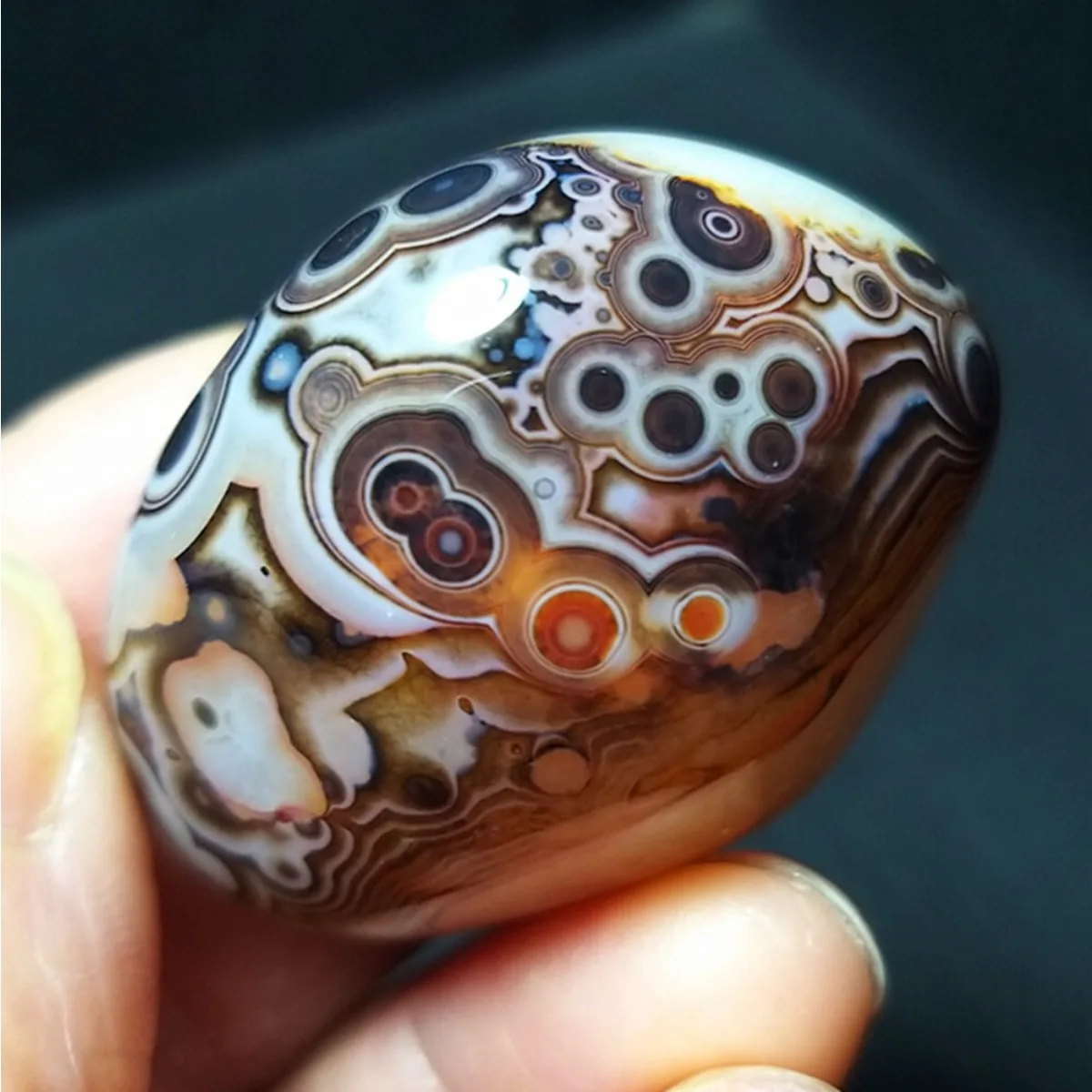 4PC Multi Color Banded Agate Palm Stone, Polished Tumbled, Display Stone, Wire Wrapping, Natural Stone, Crystal Collection