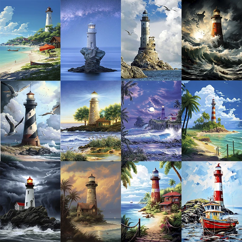 2024 New 5D DIY lighthouse Diamond Painting Kit lighthouse Diamond Embroidery Color Oil Painting Hand Mosaic art home decor