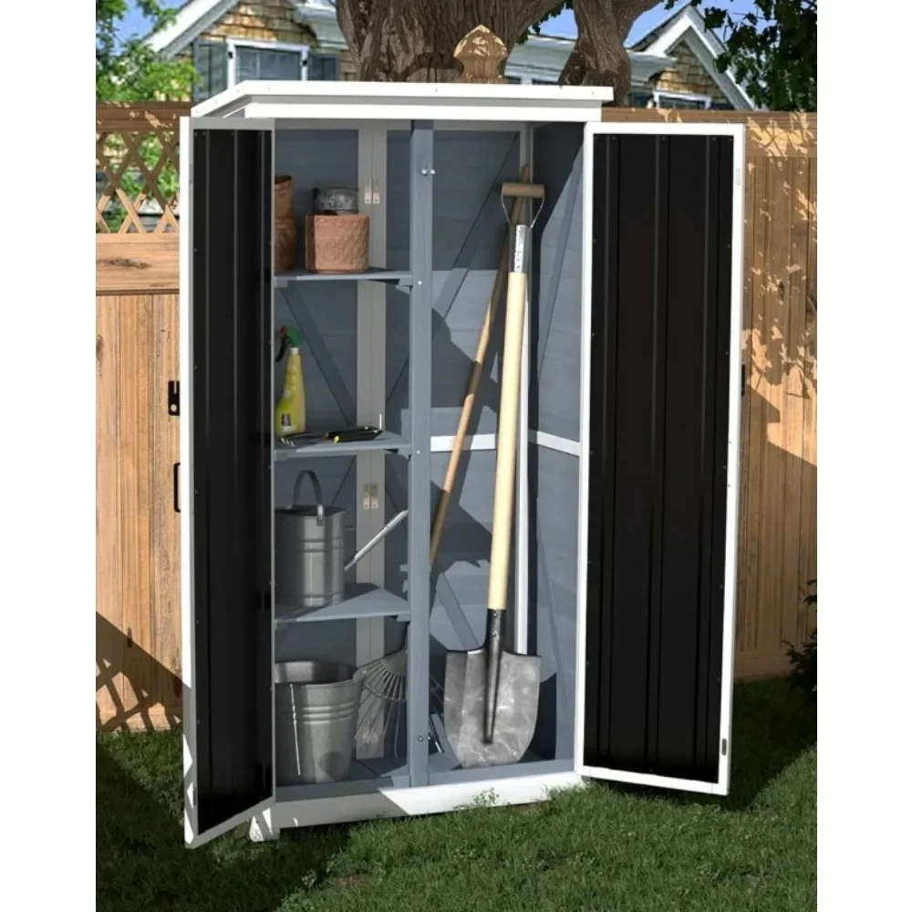 Storage Shed, Outdoor Storage Cabinet Wood & Metal Garden Shed with Waterproof Roof and Sturdy Lockable Doors, 66