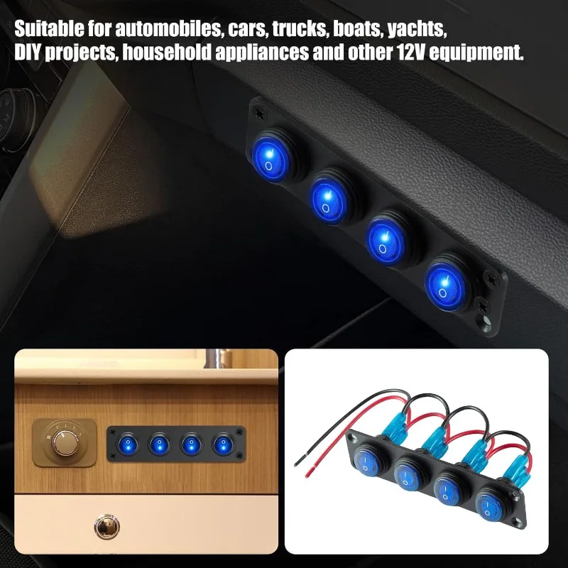 شاحن سيارة عين القطة 4-عصابة، لوحة مفاتيح بإضاءة خلفية LED لقارب السيارة RV #1