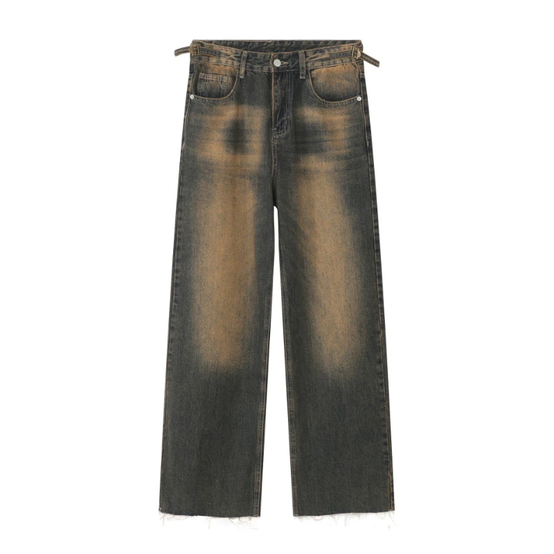 Pants Denim Pant Men Jeans Vintage Loose Adjustable Waist Belt Straight Trousers Y2k Streetwear Work Casual Leisure Basic Spring