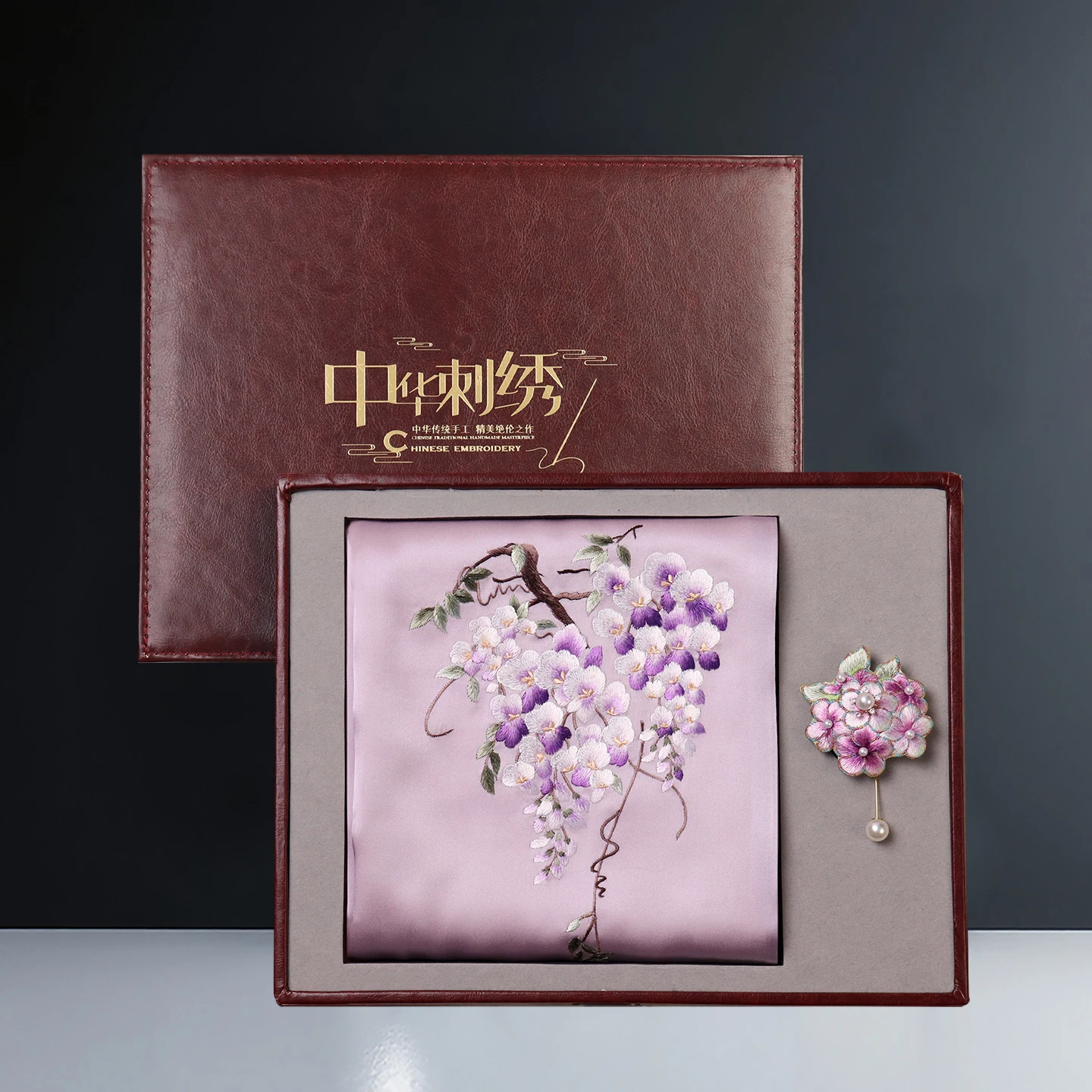 

Silk Scarf Embroidered Suzhou Style Mother's Day Gift Women's Fashion Accessory Handmade Shawl Pin Floral Pattern Multi-Funct...