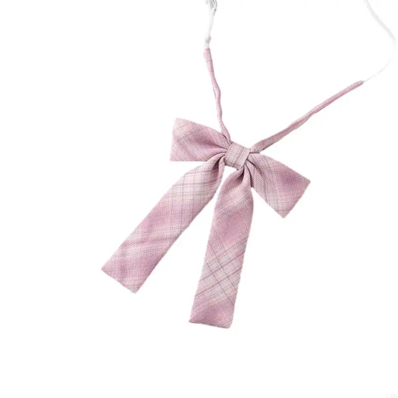 L4me Polyester Silk Pre-Tied Tie Bowknot Sweet Pink Geroolde stropdas Japans JK Girl School Student Uniform Bowtie Neckleding