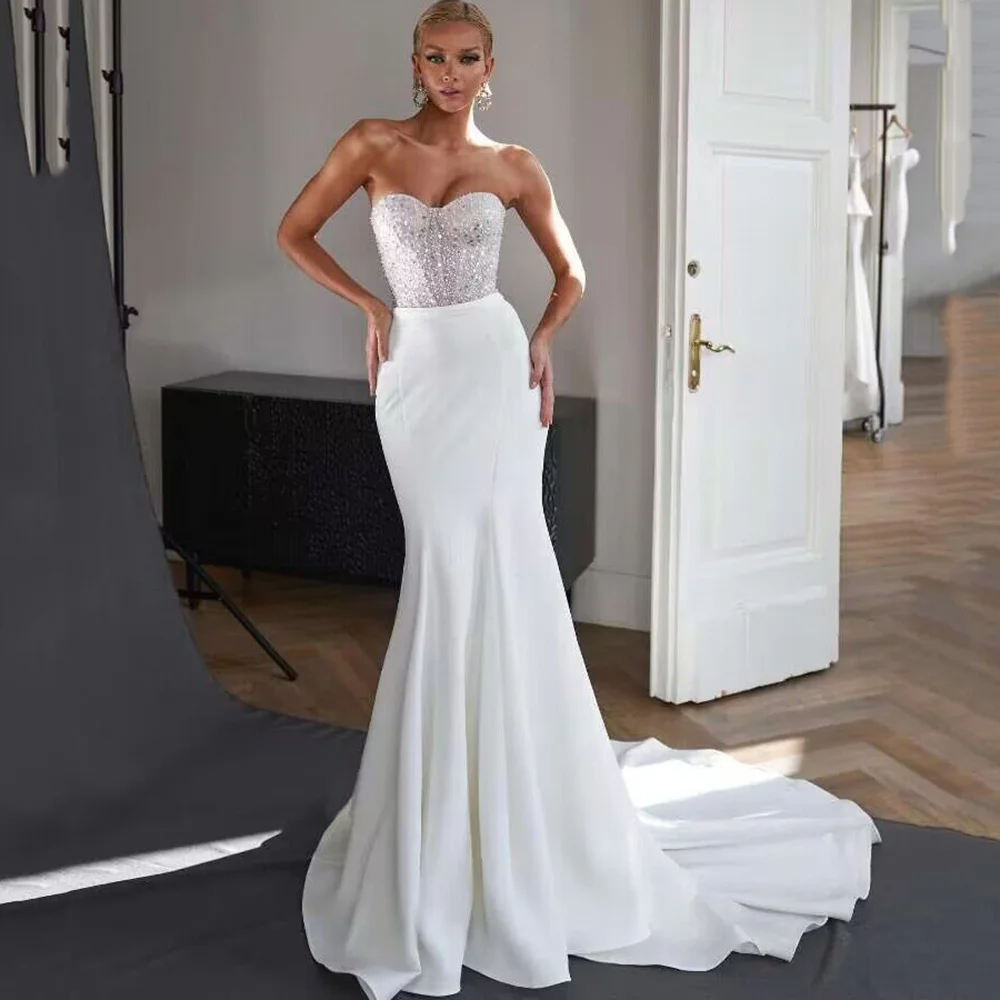 Sexy Couture Women Mermaid Wedding Dresses Corset Sequined Pearls Bride Dress 2024 Sweep Train Low Back Wedding Gowns