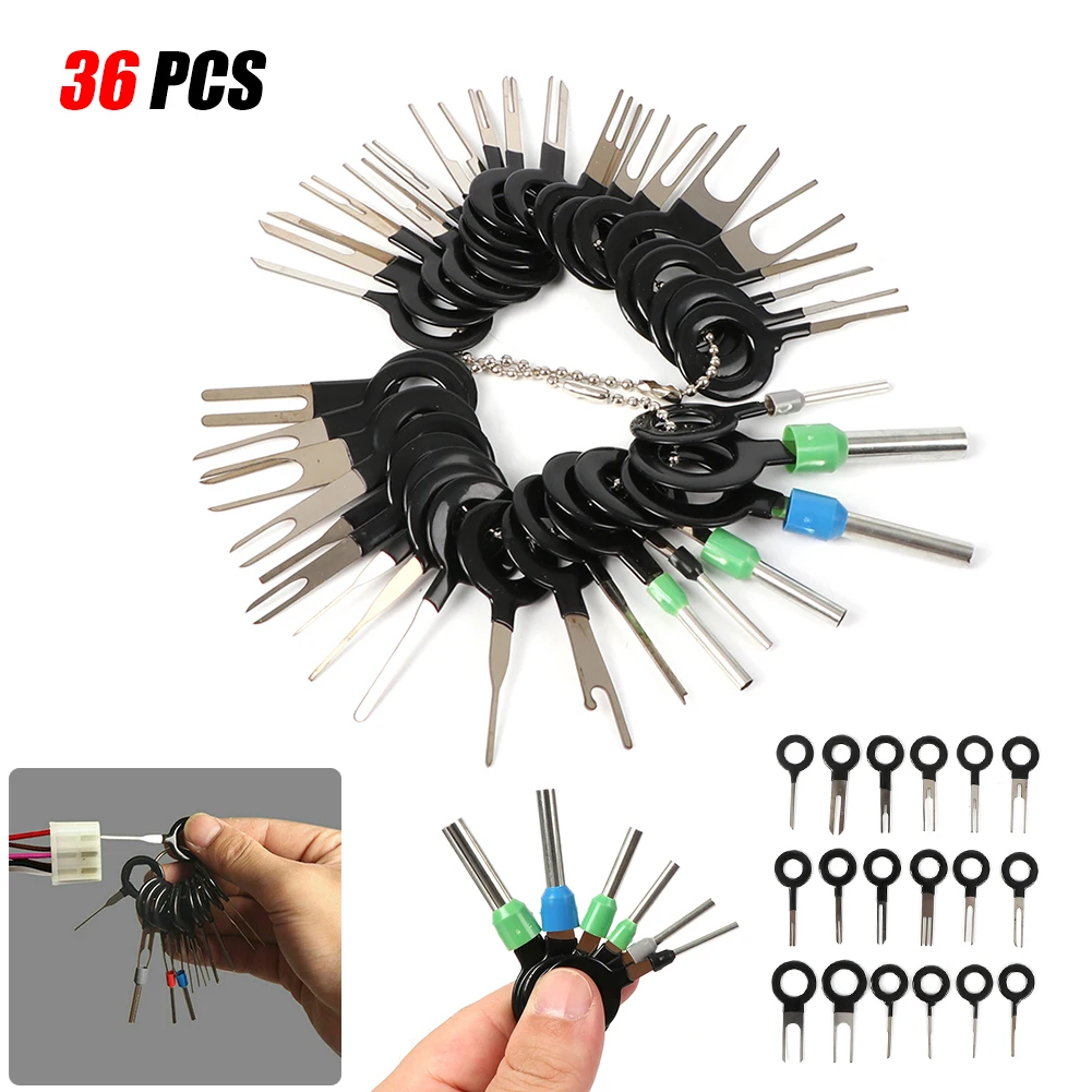 36PCS Car Terminal Removal Tool Electrical Wiring Depinning Kit Pin Extractor Keys Automotive Plug Pullers Repair Accessories