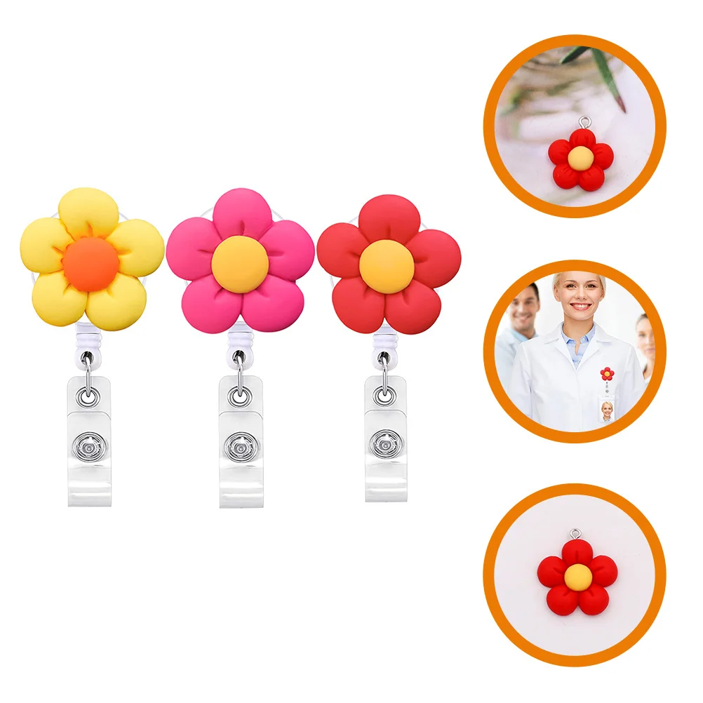 

3Pcs Colorful Flower Retractable Badge Reel Name Tag Holder for Employee Id Card Clip Portable Cards Organizer