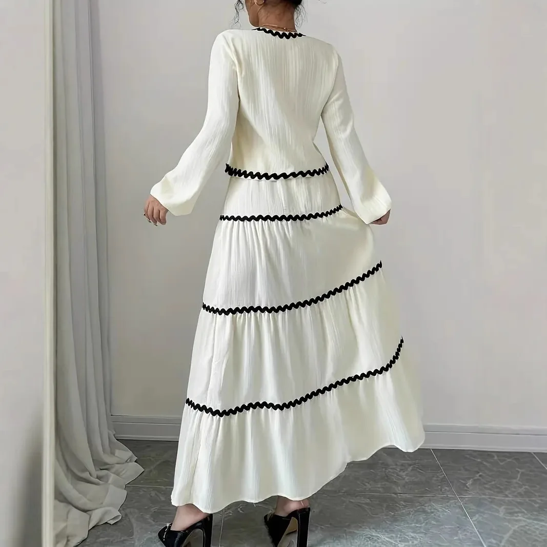 2025 Set camicia e gonna con fiocco con maniche a lanterna piegate a strati di pizzo estivo per donna