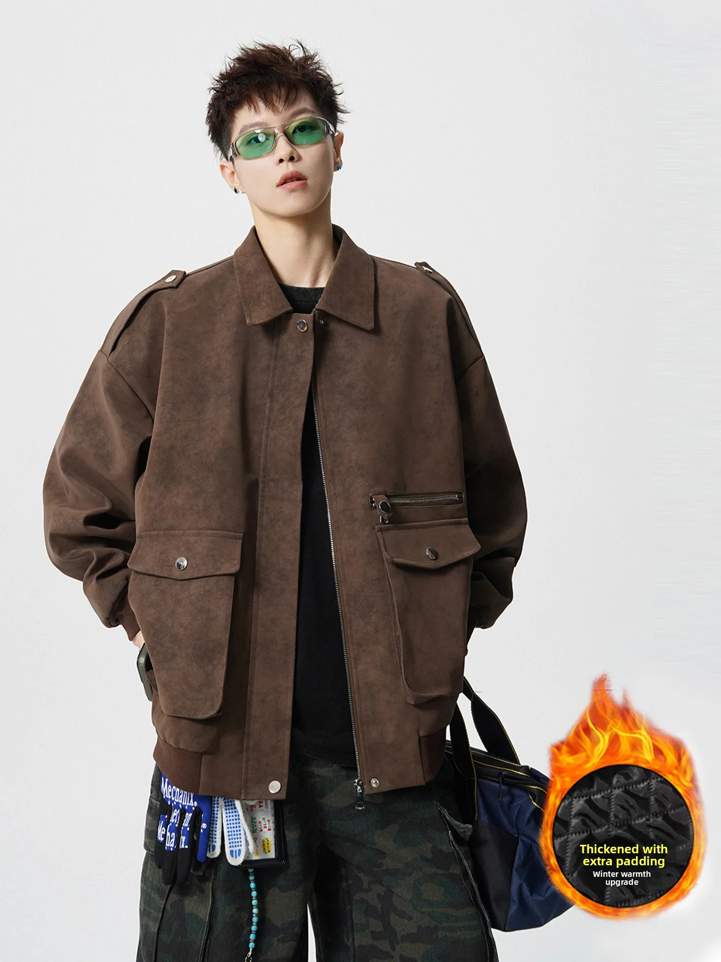 

Retro Tie Dye Thiened Cotton Jaet Men's Winter Faion Heavyweight American High Street Haome Open Cardigan Top