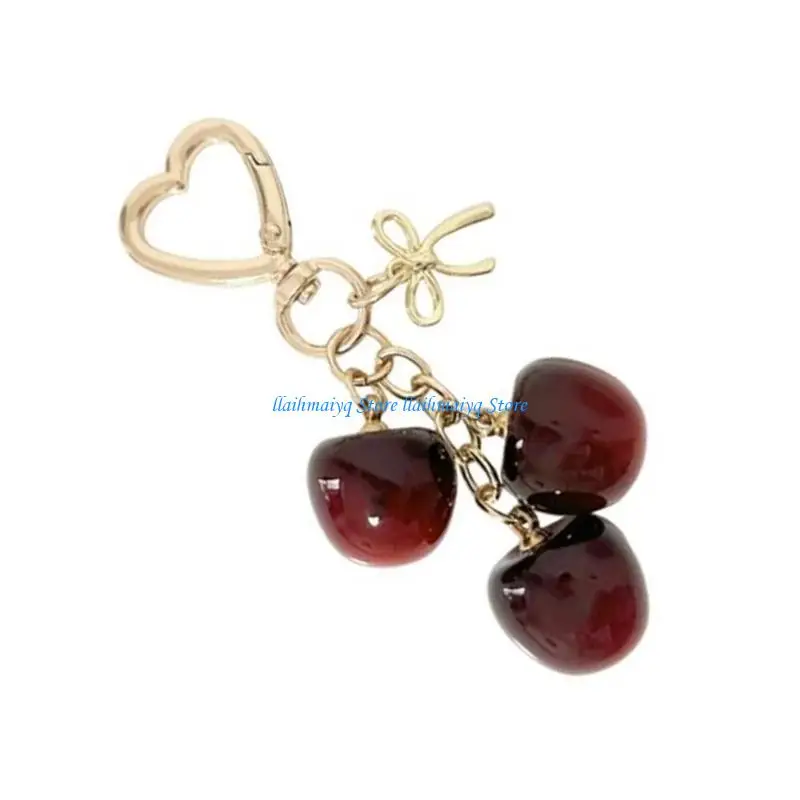 573B Trendy Cherry Bag Charm Keychain Stylish Cherry Keychain With Bowknot Hanging Charm For Bags Purses And Backpacks