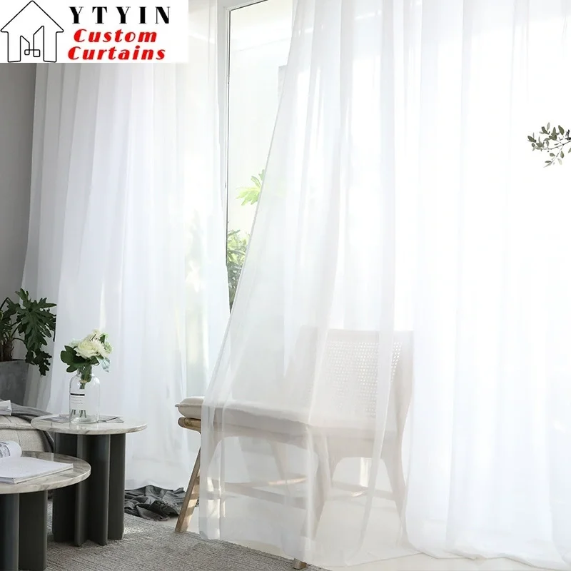 

Modern White Tulle Sheer Curtains for Living Dining Room Bedroom Luxury Window Transparent Decor Yarm Door Elegant Fashion 창문커텐