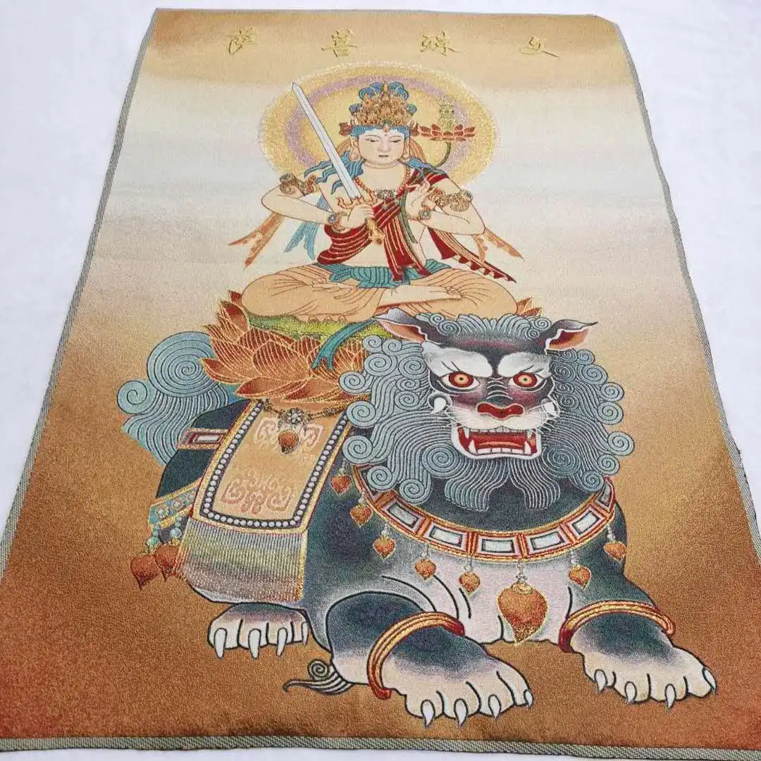 Tibet Tibetan Cloth Silk Rulai Manjusri Bodhisattva Thangka Collect modern exquisite handicrafts