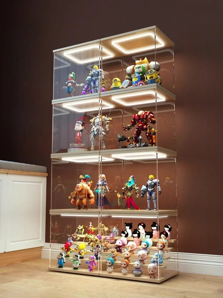 

Acrylic Display Wood Box With Light Storage Box Building Block Model Display Case Clear Dustproof Display Box Figures Organize