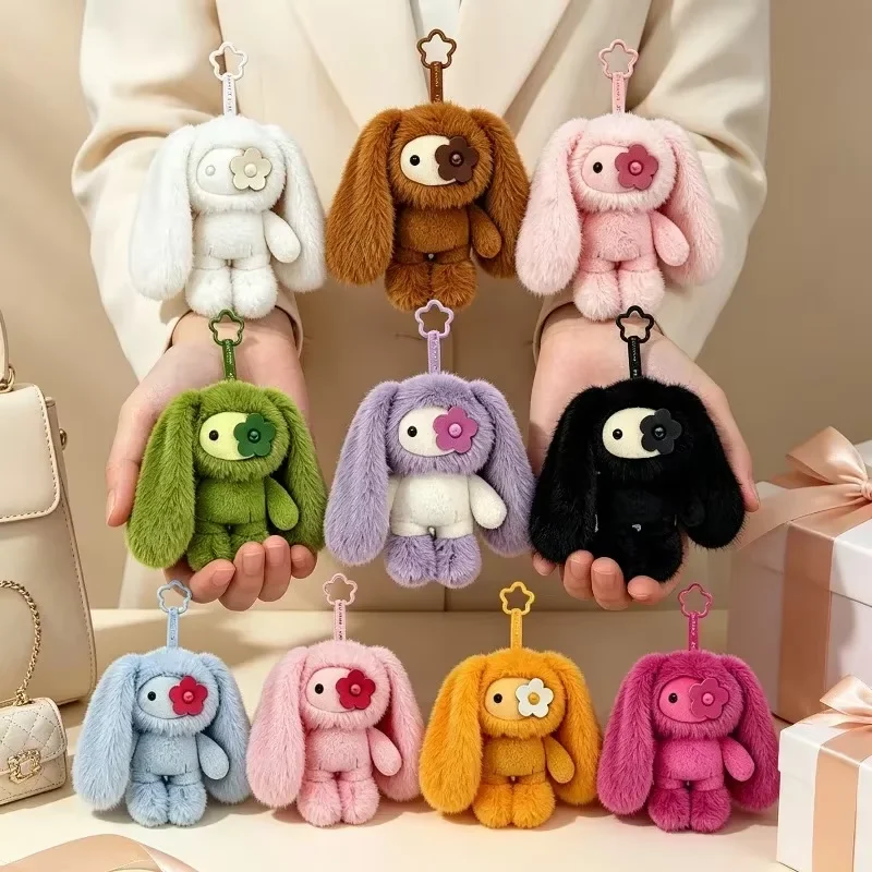 4/5/6/10pcs Kawaii Juju Rabbit Flower Eye Plush Keychain Toys Long Ears Bunny Stuffed Doll Bag Pendant Car Keyring for Girl Gift
