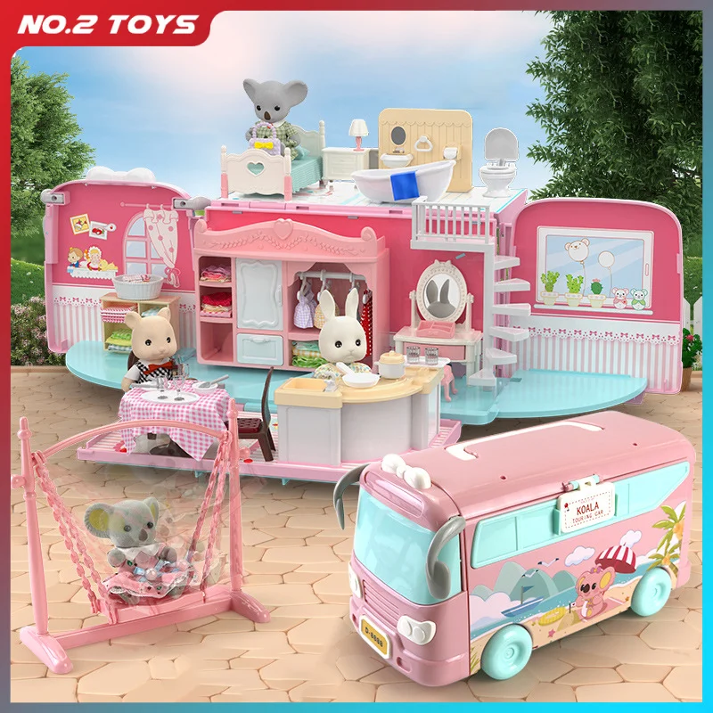 So tun, als spielen Puppenhaus Mädchen Spielzeug Koala Tagebuch Tour Bus Puppenhaus DIY Prinzessin Haus Caravan Küche Kinderspiel zeug Geburtstags geschenk