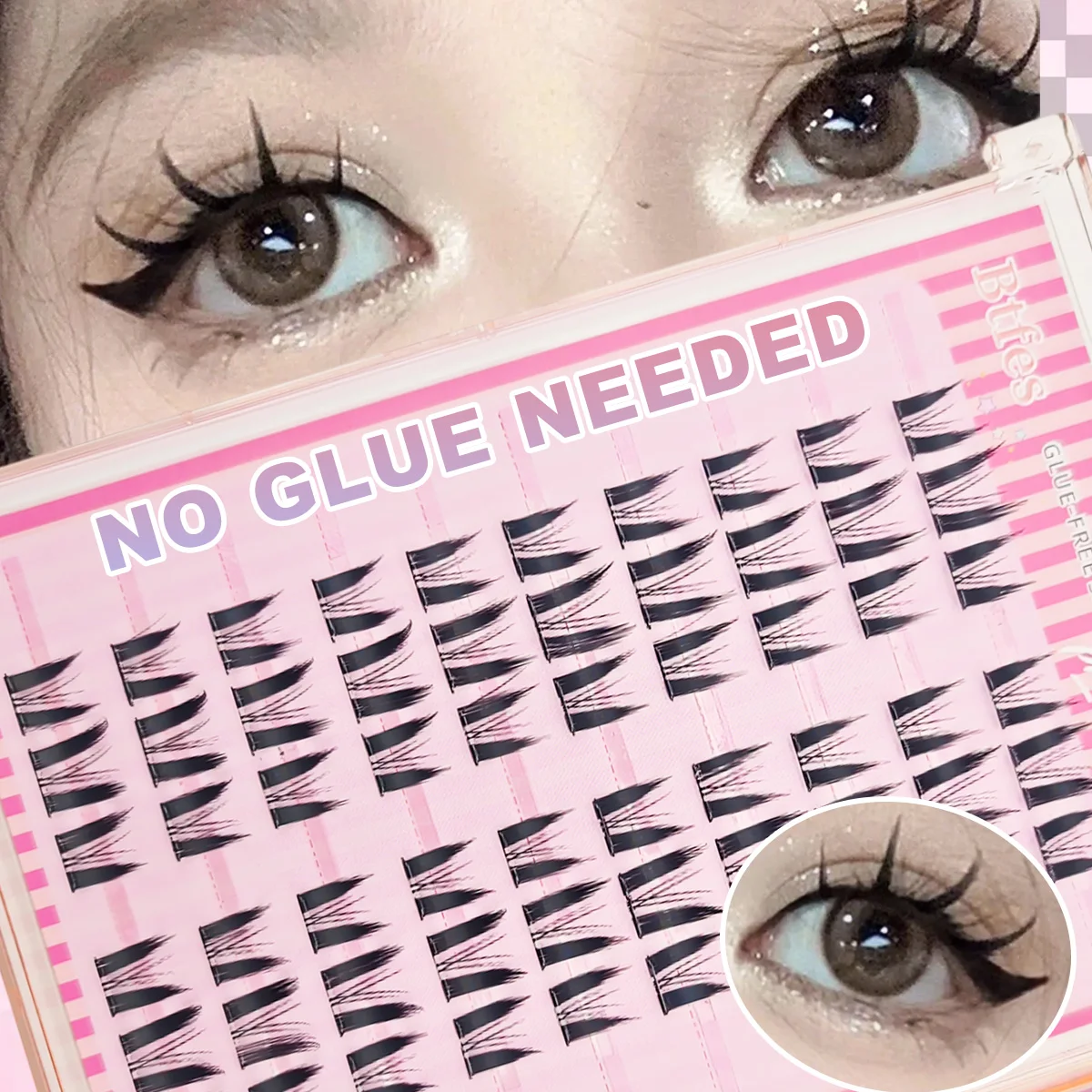 60pcs Manga Lash Clusters No Glue Adhesive California Sunset Eyelash Clusters Reusable Comfortable Wear Fake Lashes Extensions