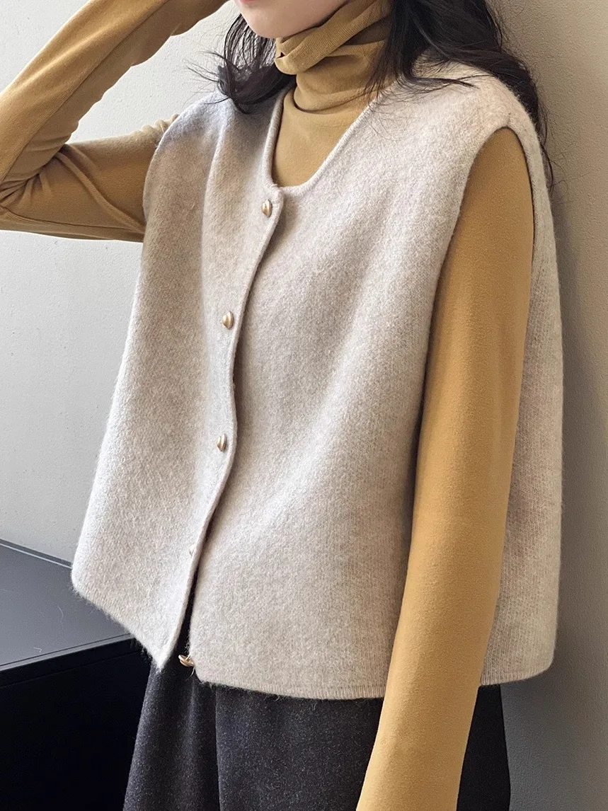 

Осенний новый вязаный кардиган, женский корейский элегантный свитер без рукавов, майки, повседневные модные новые тонкие женские топы, серый жилет