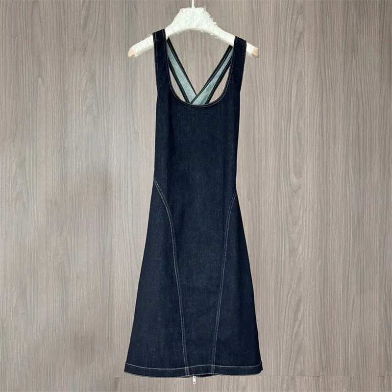 fashion summer dresses 2024 New Retro washed pure cotton Long dress Sleeveless denim Dress Sexy Crossover backless Hip Dress y2k