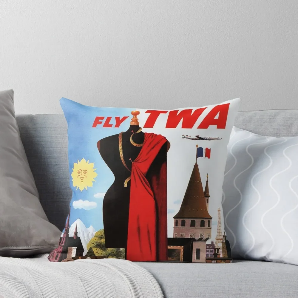 

Fly to FRANCE Paris Europe Holidays Vintage Airlines Travel Throw Pillow Cushions Cushion Cover Luxury pillow