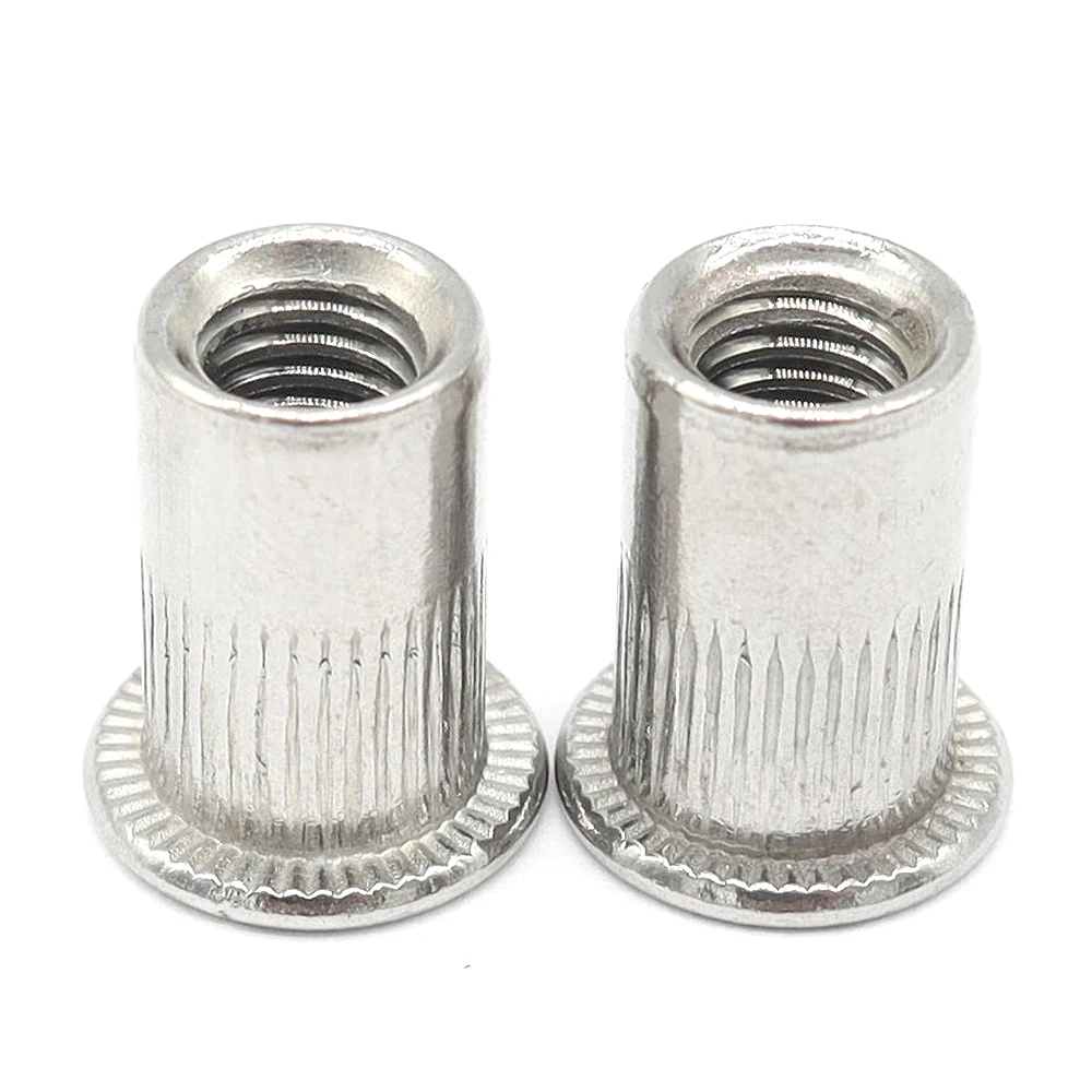 50-100pcs Stainless Steel Rivet Nut M3 M4 M5 M6 M8 M10 M12 Flat Head Round Body Knurled SS304 Rivnut Cap Threaded Riveted Nuts