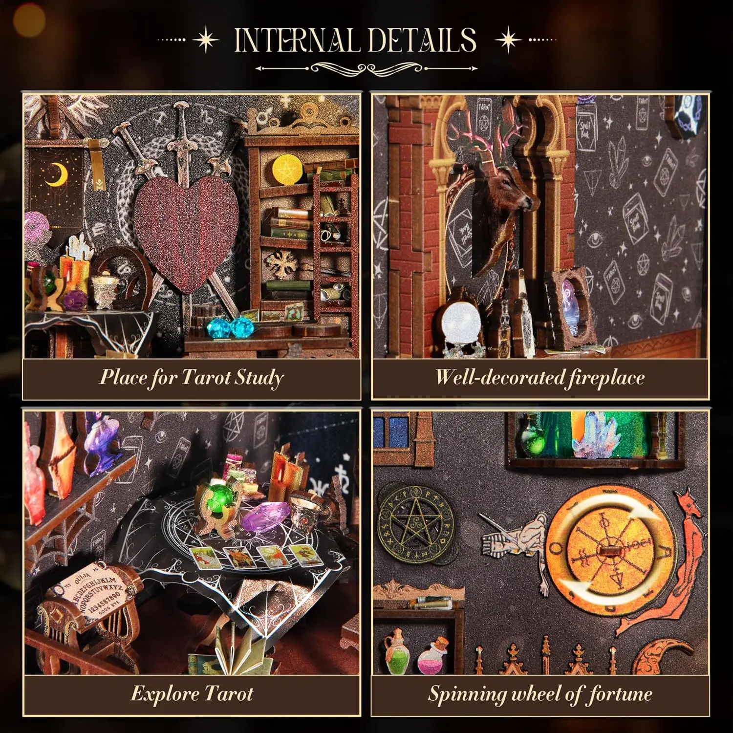 DIY Buchnischen-Set mit LED-Beleuchtung, 3D Holzpuzzle Bücherregal Miniaturhaus für Erwachsene und Jugendliche als Geschenk