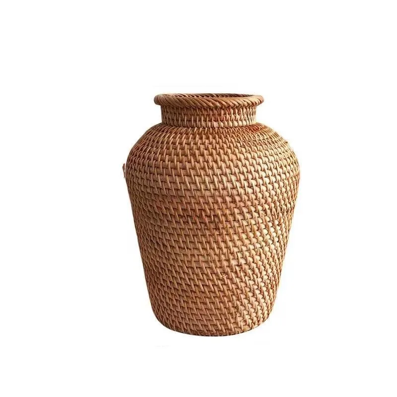 Vietnamese autumn rattan woven desktop storage vase, shooting props American furniture flower basket